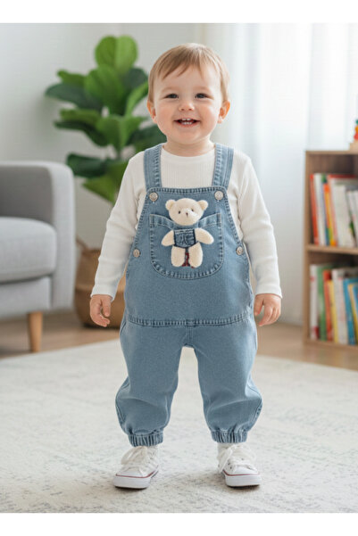 EYMİRGİYİM Oyuncak Ayıcıklı Mevsimlik Kot Salopet Unisex Bebek Çocuk 2'li Tak...