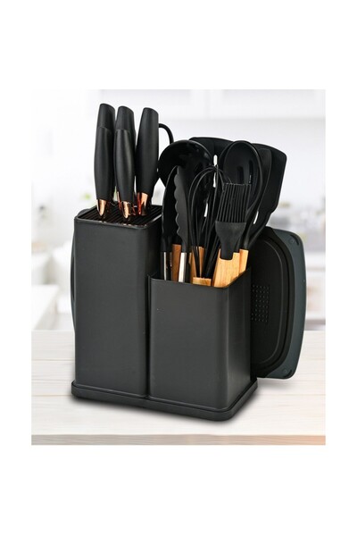 OEMN Set de 19 ustensile de bucătărie cu cuțite din oțel inoxidabil și acceso...