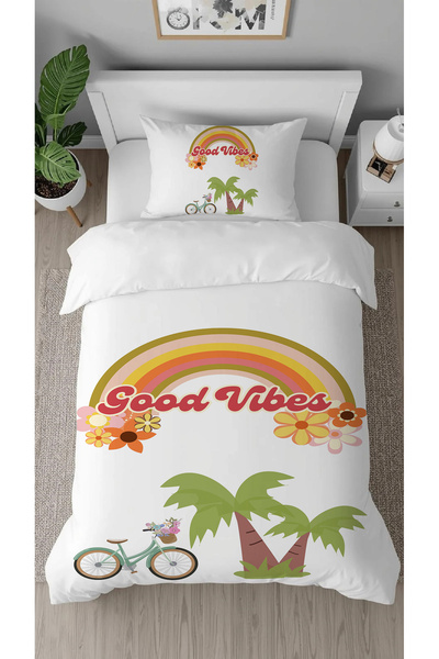 GREENDECOR Good Vibes Palm Daisy Patterned Design Digital Printed Special Des...