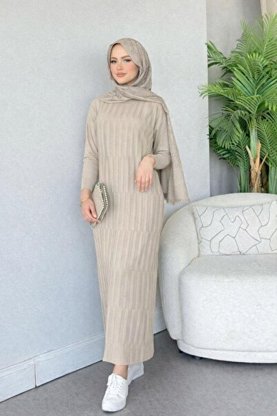 Şulemoda Giyim Dolgu Mercerized Dress Beige