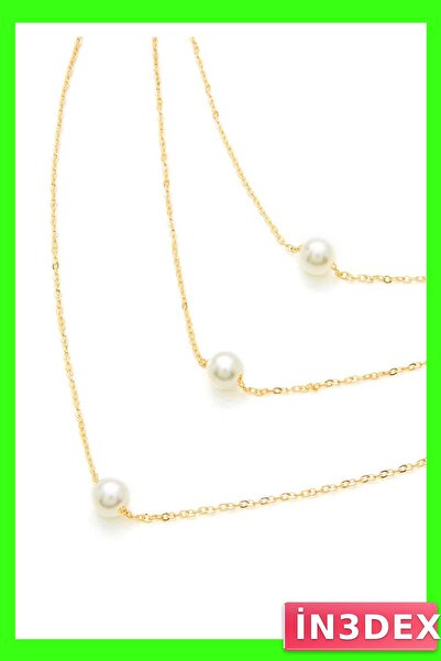 İN3DEX Three Layered Pearl Detailed Alloy Necklace