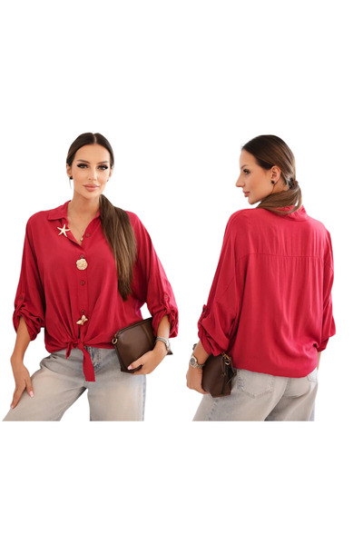 Kesi Cămașă de damă supradimensionată, vișinie deschisă, cu nasturi decorativi