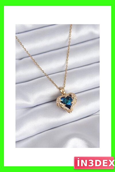 İN3DEX Blue Heart Planet Design Tarnish-Resistant Steel Necklace