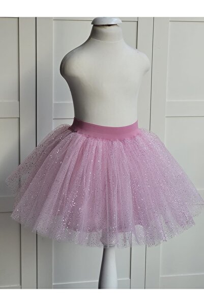 Handmade Kız Çocuk Pembe Simli Tütü Etek