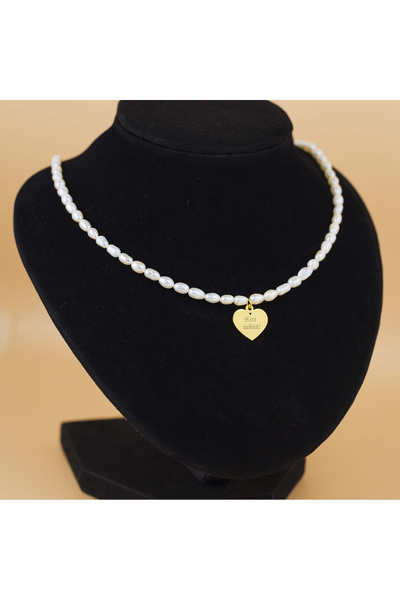 BLACK SWAN Bijoux Colier perle de cultura si pandantiv Inima 'Esti iubita!' A...