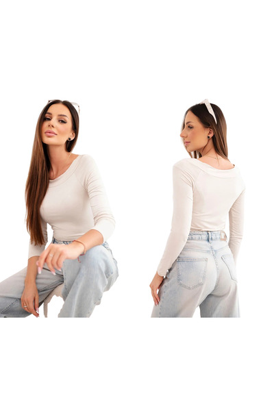 Kesi Women's beige blouse, long sleeves, fitted model