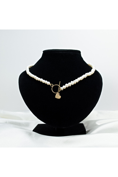 BLACK SWAN Bijoux Colier din perle naturale cu inchizatoare toggle si inimioa...