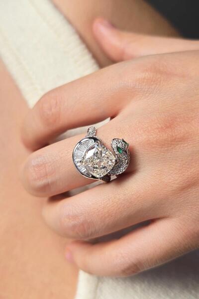 MorMajor Silver İTHAL MOZANİT KARE YILAN GÜMÜŞ YÜZÜK