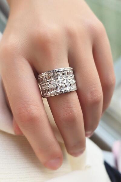 MorMajor Silver İTHAL MOZANİT 3LÜ SIRA DİKDÖRTGEN GÜMÜŞ YÜZÜK