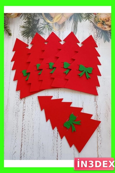 İN3DEX Christmas Themed Felt Spoon Holder Set 6 Pieces in the Shape of Pine T...