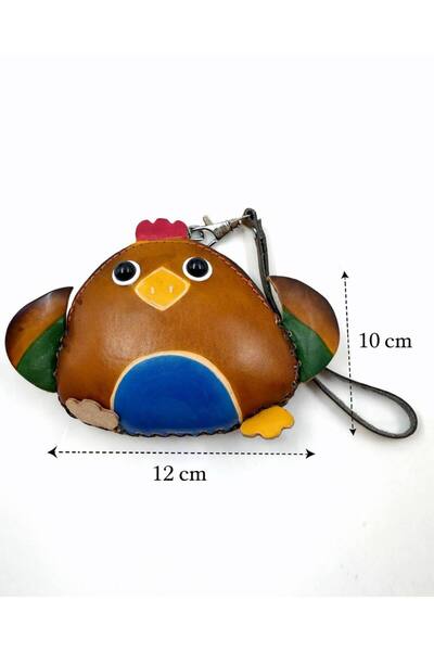 MD Moda Accessories Handmade Leather Keychain with Chicken Figure / Mini Zipper Wallet