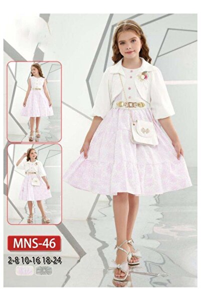 MyesuQ Luxury Two Piece Girls Dress Set in White and Pastel Pink - Elegant Ho...