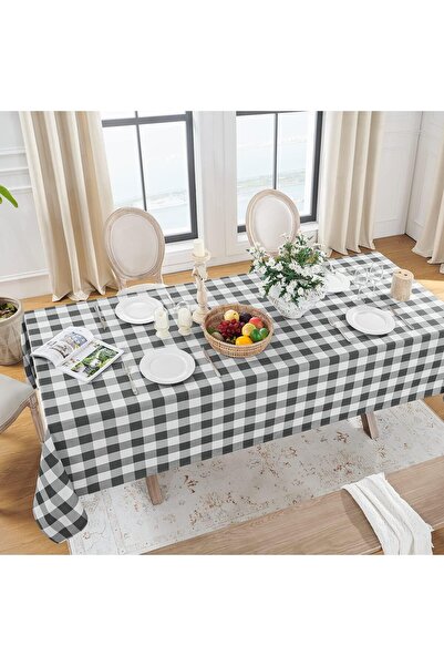 Valerium Panama Linen Liquid and Stain Resistant Plaid Tablecloth Gray