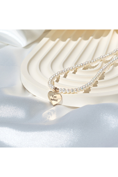 BLACK SWAN Bijoux Colier din perle naturale si pandativ inima din aur 14K - M...