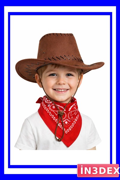 İN3DEX مجموعة قبعة وباندانا للأطفال بتصميم غربي