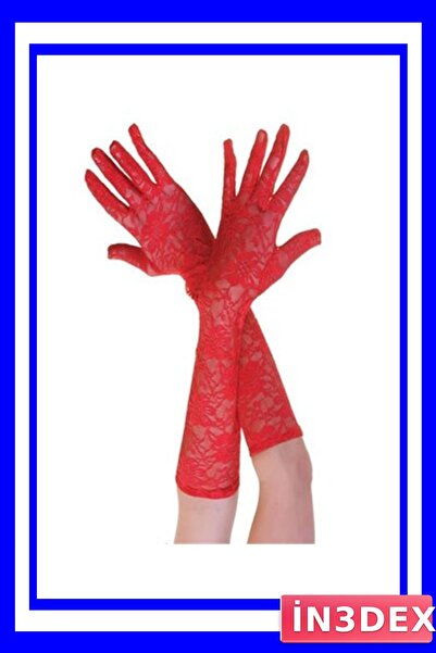 İN3DEX Lace Embroidered Long Gloves 40cm Red Color