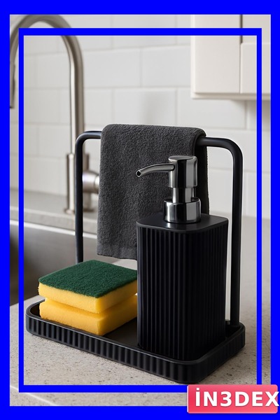 İN3DEX Black Bathroom Liquid Soap Dispenser with Towel Rack 400 ml