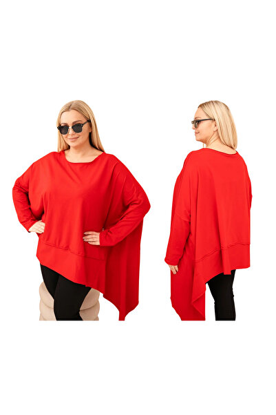 Kesi Czerwona bluzka damska bawełniana Plus Size asymetryczna