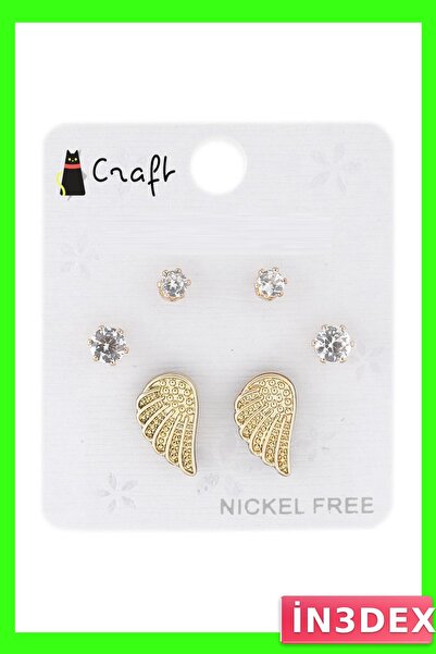 İN3DEX Gold Color 6 Piece Wing Design Stone Earring Set