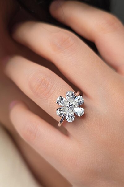 MorMajor Silver MOZANİT ÇİÇEKLİ DAMLA GÜMÜŞ YÜZÜK