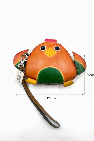 MD Moda Accessories Handmade Leather Keychain with Chicken Figure / Mini Zipper Wallet