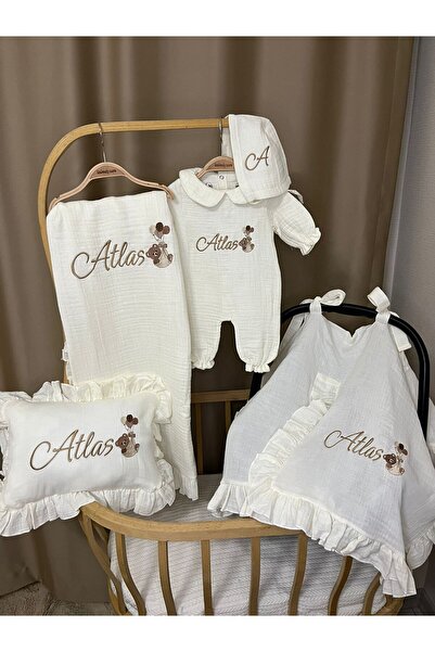 handemnakış tasarım İsimli Nakışlı Müslin 5'li Hastane Çıkışı Set - Fırfırlı ...