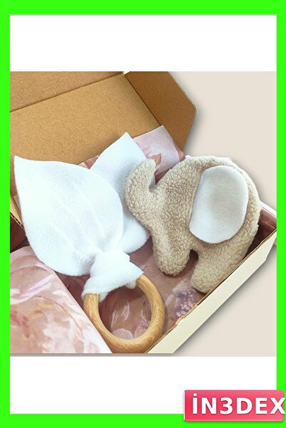 İN3DEX Baby Teether and Elephant Toy Set with Muslin Cloth