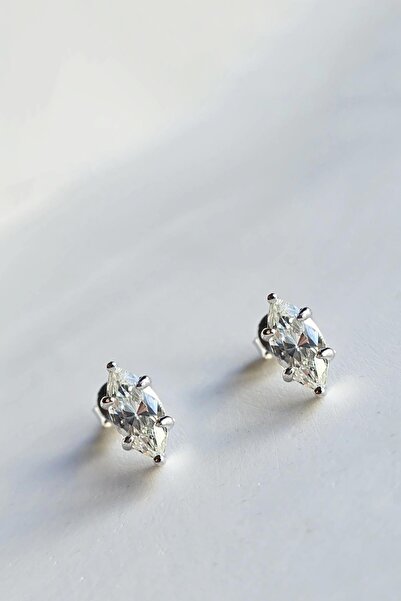MorMajor Silver 1 CM MOZANİT MARKİZ VİDALI GÜMÜŞ KÜPE