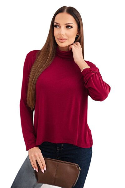 Kesi Women's plum Viscose blouse with high collar and long sleeves