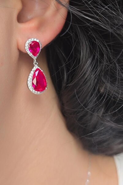 MorMajor Silver YAKUT RUBY OVAL GÜMÜŞ KÜPE
