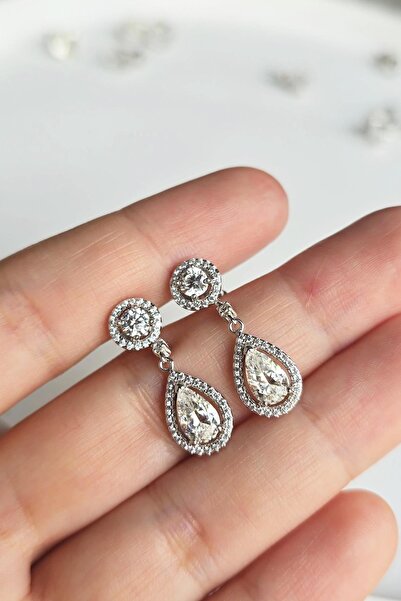MorMajor Silver ÇİFT MOZANİT SALLANTILI DAMLA GÜMÜŞ KÜPE