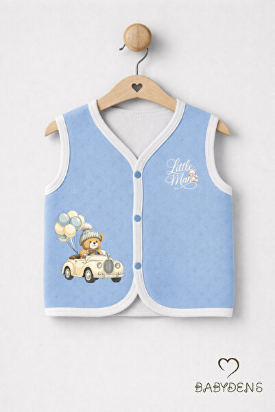 BABYDEN'S Erkek Bebek Yelek Pamuklu Çıtçıtlı Elmas Jakarlı Ayıcık Baskılı Yen...