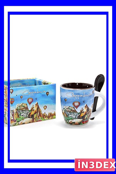 İN3DEX Porcelain Coffee Cup with Spoon Traditional Patterned