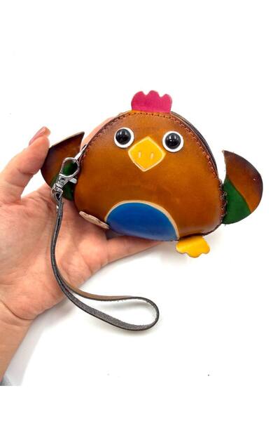 MD Moda Accessories Handmade Leather Keychain with Chicken Figure / Mini Zipper Wallet
