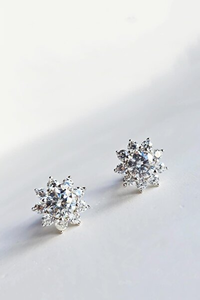 MorMajor Silver 1CM MOZANİT SUNNY ÇİÇEKLİ VİDALI GÜMÜŞ KÜPE