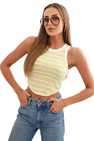 Kesi Sleeveless Striped Cotton blouse for women, green