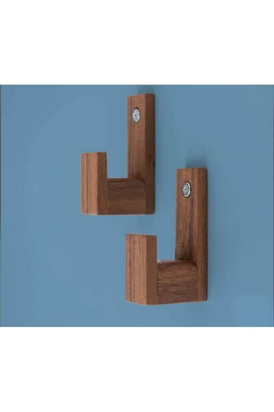 Ev dekka 2’li Masif Ahşap Duvar Askısı - Modern J Form Havlu ve Bornoz Askılığı