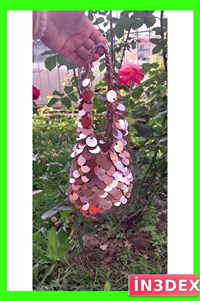 İN3DEX Hand Knitted Women's Bag with Sequin Detail 30X15 cm