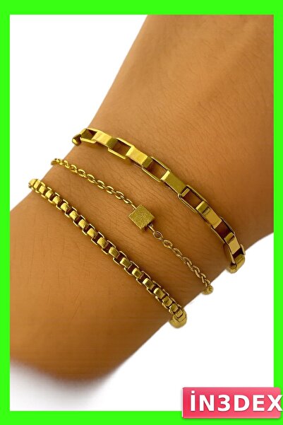İN3DEX Stainless Steel Chain Bracelet Set 3 Piece Combination