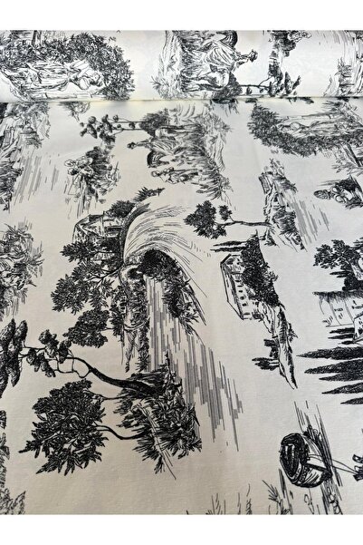 EKUMASCI Fransız Köylüleri Desenli Su İtici Duck Keten Perde ve Aksesuar Duck...