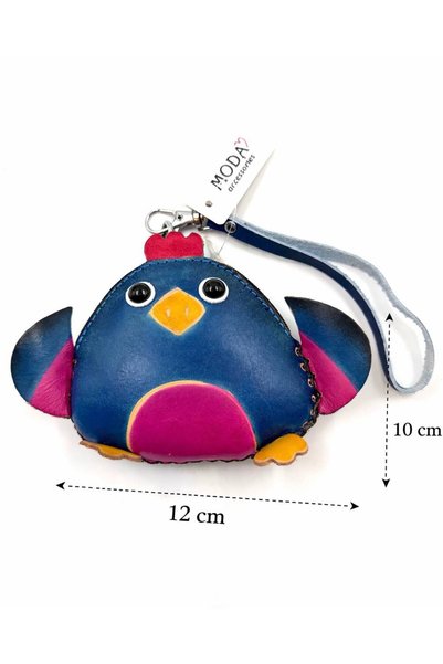 MD Moda Accessories Handmade Leather Keychain with Chicken Figure / Mini Zipper Wallet