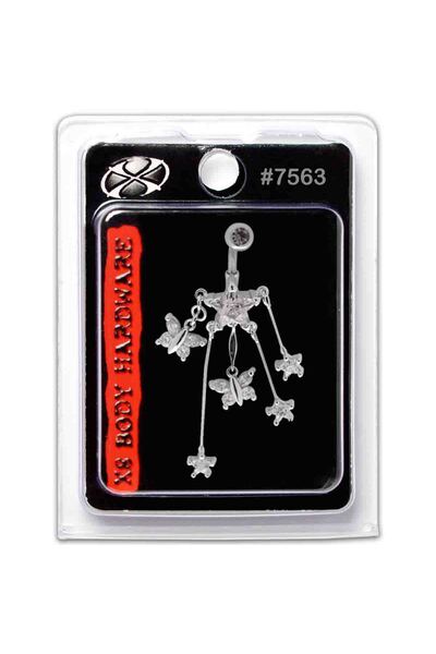 X8 BODY HARDWARE USA 14G S. Steel Navel Dangle Crystal Rose Star/Butterfly Da...
