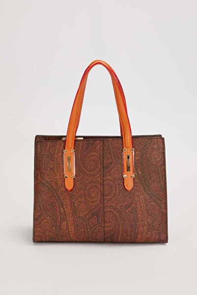 Levidor Dark Brown Ethnic Patterned Women's Double Bag Set Large Size Shoulde...