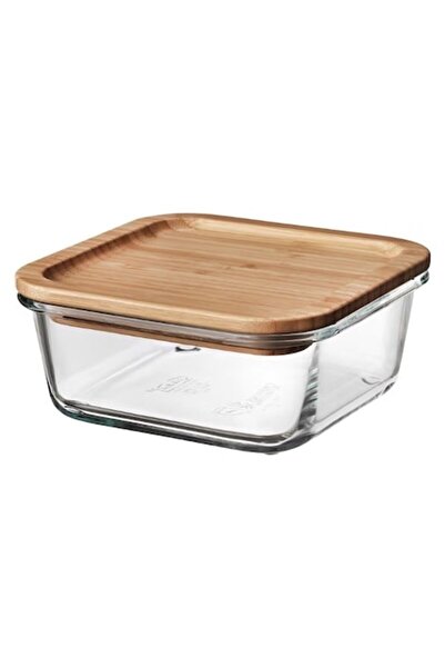 OEM Square Food Container with Lid, Glass/Bamboo, 600 ml