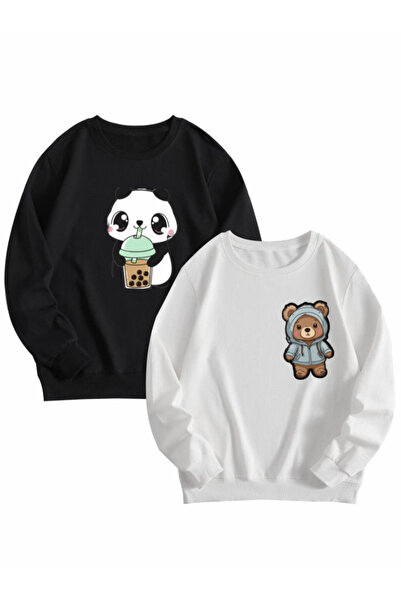 bahar uğurlu Παιδικό φούτερ με στάμπα Πάντα και Χαριτωμένο Αρκουδάκι, 2 τεμάχ...