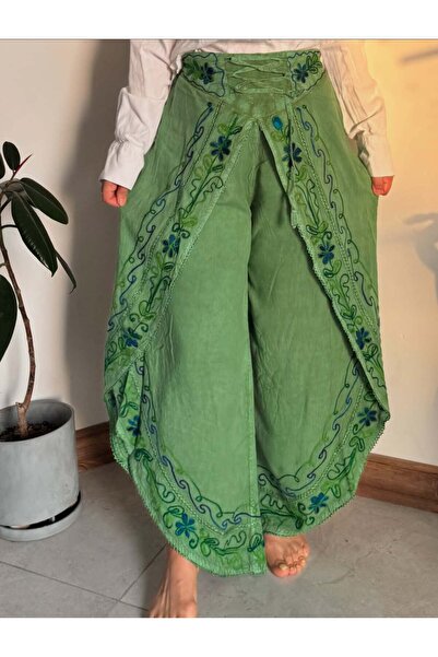 Fibula بنطلون شالوار قطني مطرز بأسلوب بوهيمي وأصيل، مقاس قياسي يناسب المقاسات...