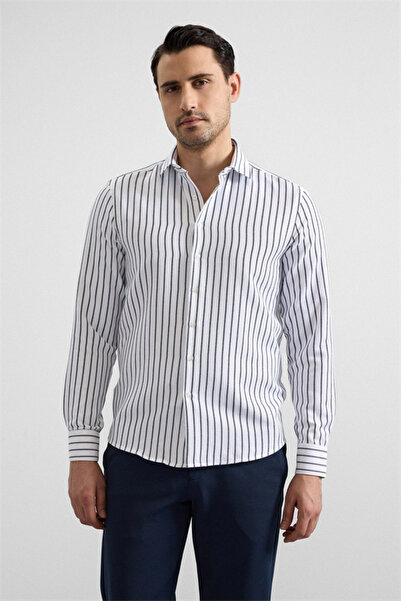 SÜVARİ Lacivert Slim Klasik Yaka Cepsiz Casual Gömlek