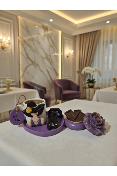 RivelCandle Porcelain Coffee Cup Presentation Set with Female Figure (Purple)...