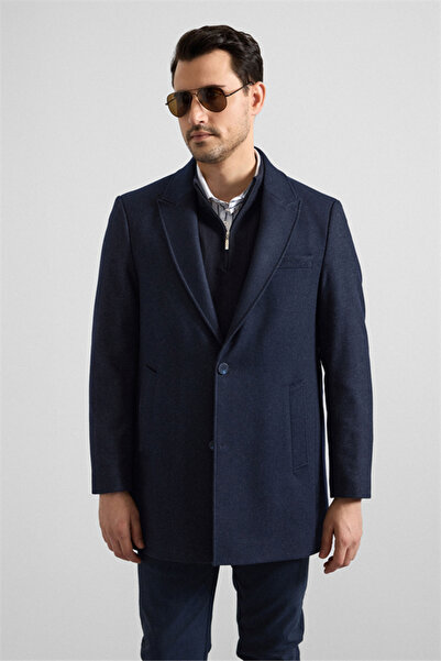 SÜVARİ Lacivert Slim Hakim Yaka Cepsiz Kaban
