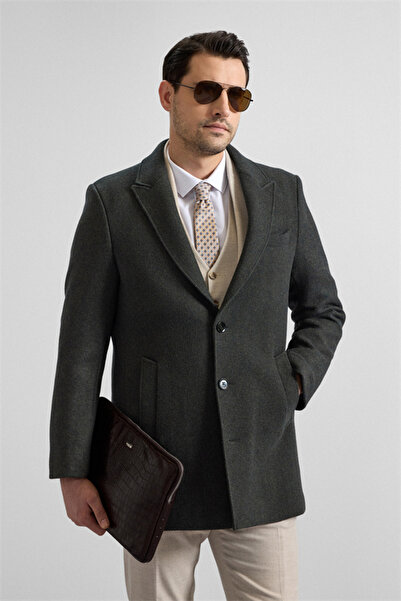 SÜVARİ Haki Slim Sivri Yaka Cepsiz Kaban